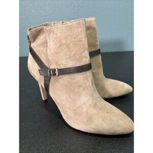 ANN TAYLOR LOFT Suede Heeled Ankle Booties Womens 9 Mocha Buckle Notch Western‎